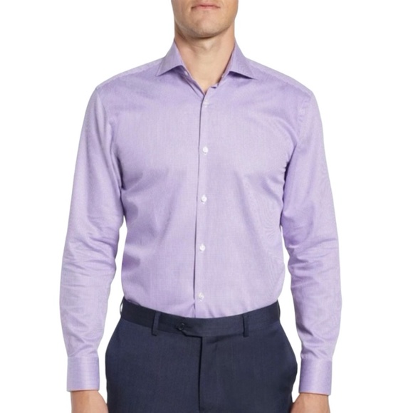 BOSS HUGO BOSS MILES SHARP FIT LONG SLEEVE DRESS SHIRT PURPLE & WHITE CHECKS